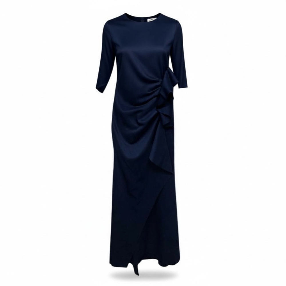 Xscape Navy Blue Ruffled Sheath Dress Cocktail Party Midi Size 12